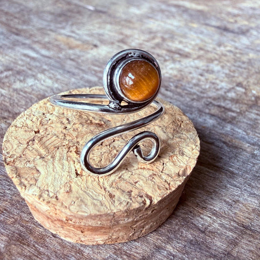 Spiral Tiger's Eye Silver Ring, Non Tarnish Jewellery Adjustable Silver Ring