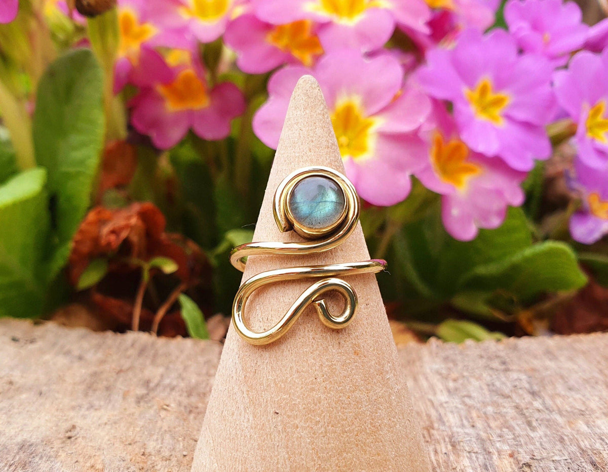 Boho Labradorite Ring, Adjustable Brass Ring, Chakra Stone, Bohemian Look