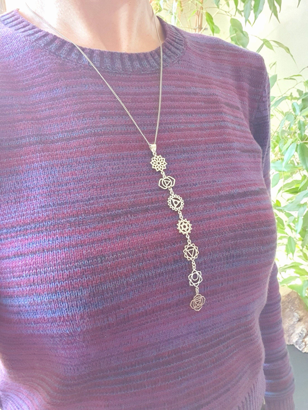 Silver Chakras Necklace with Stainless Steel Chain