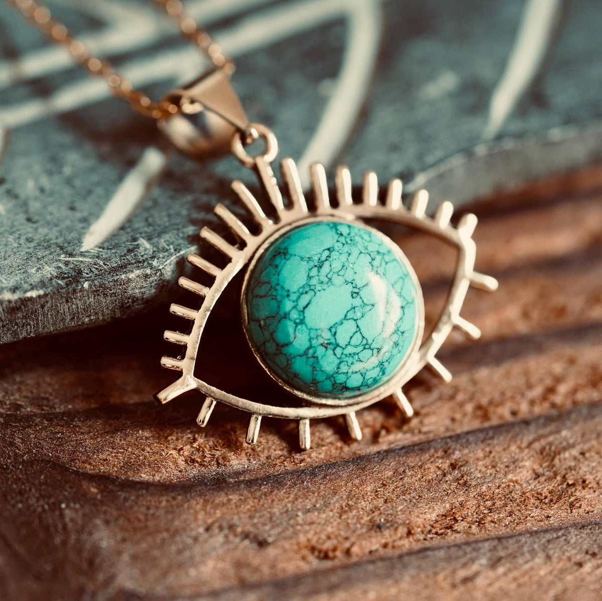 Chunky Turquoise Eye of Protection Necklace Stainless Steel Chain 50cm