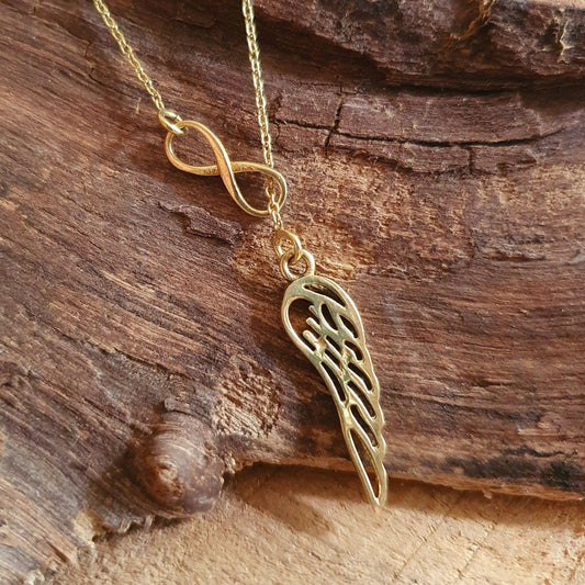 Infinity and Angel Wings Necklace Brass / Larait Minimalist / Contemporary / Boho / Modern / Chic / Pretty / Chain / Nature