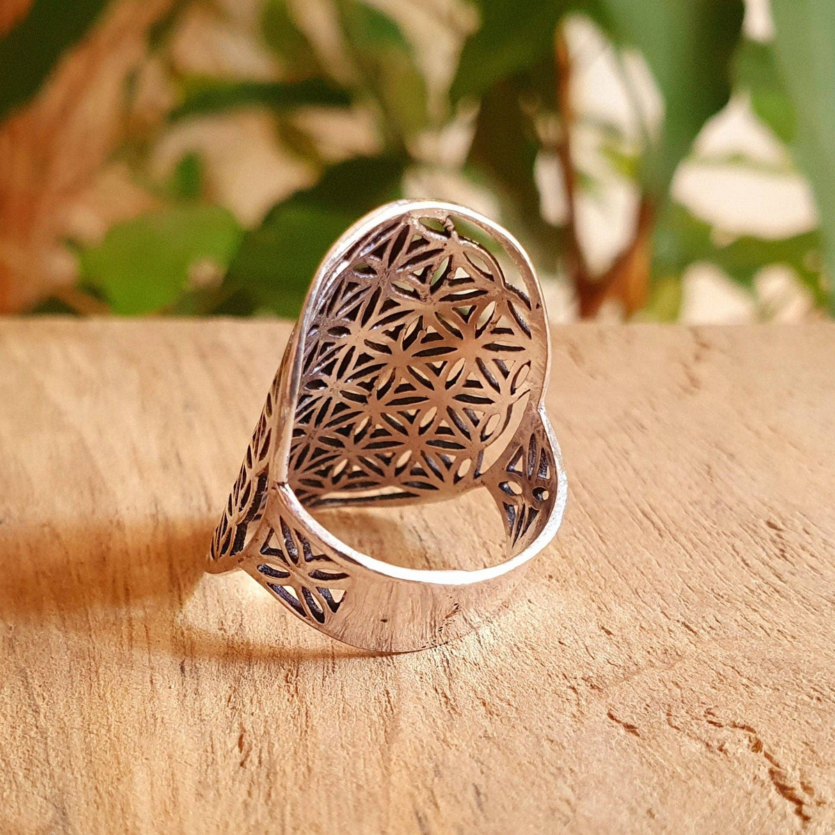 Flower of Life Geometric Mandala Silver Ring / Boho / Ethnic / Rustic / Festival / Tribal / Hippie / Gypsy / Psy / Thumb / Psy