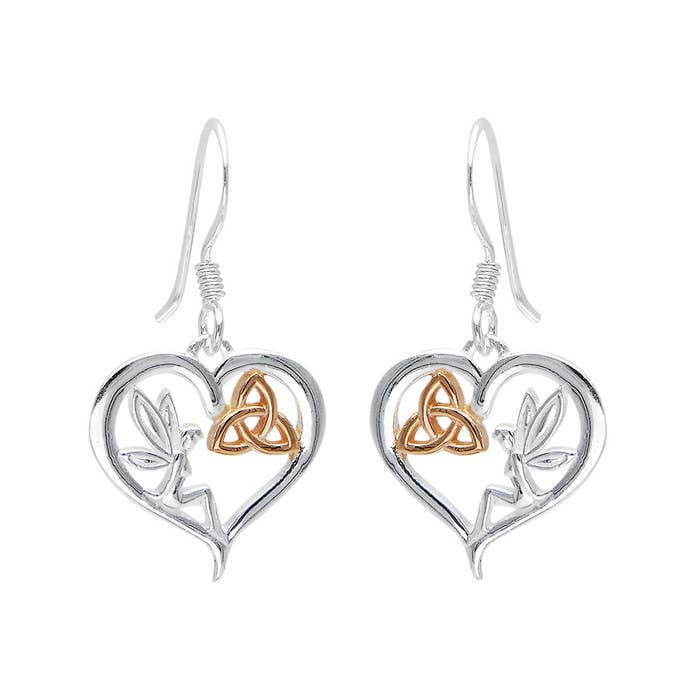Sterling Silver Fairy Trinity Heart Earrings