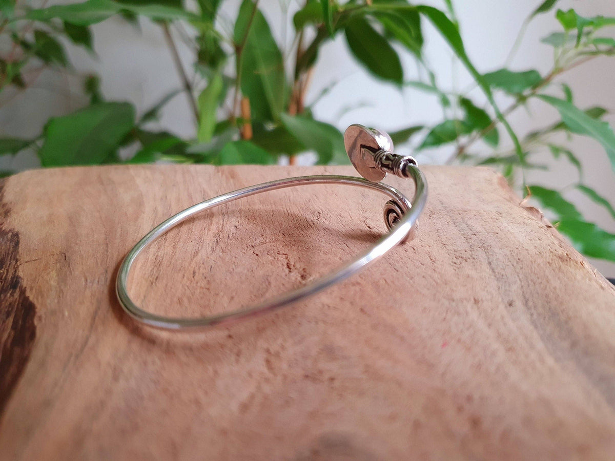 Silver Bracelet & Tiger Eye / Brass / Adjustable / Spiral / Ethnic / Rustic / Bohemian  / Boho /