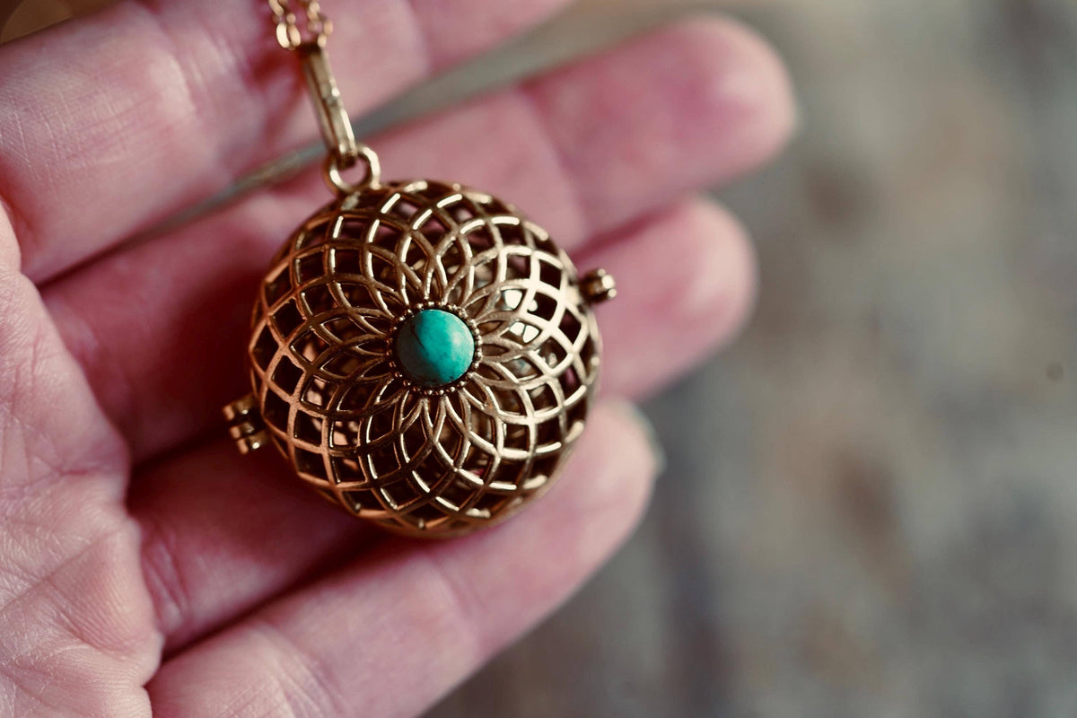 Turquoise Bola Necklace for Pregnant Woman, Baby Shower Gift, Gift Box Option, Musical Necklace