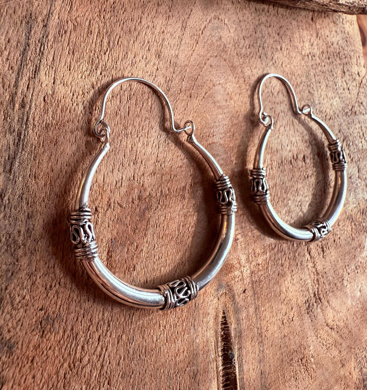 Silver Tribal Hoop Earrings / Ethnic / Rustic / Bohemian / Gypsy / Hippie / Chunky