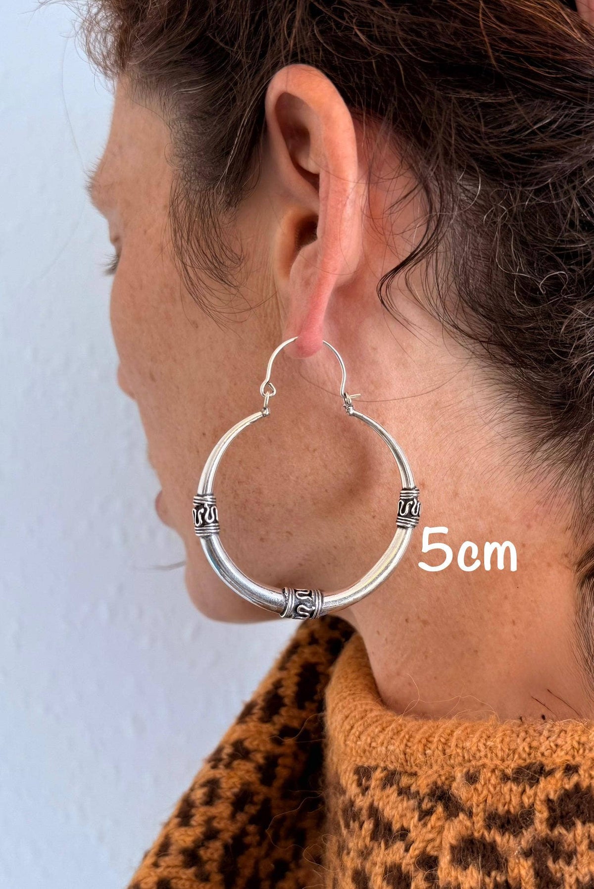 Silver Tribal Hoop Earrings / Ethnic / Rustic / Bohemian / Gypsy / Hippie / Chunky
