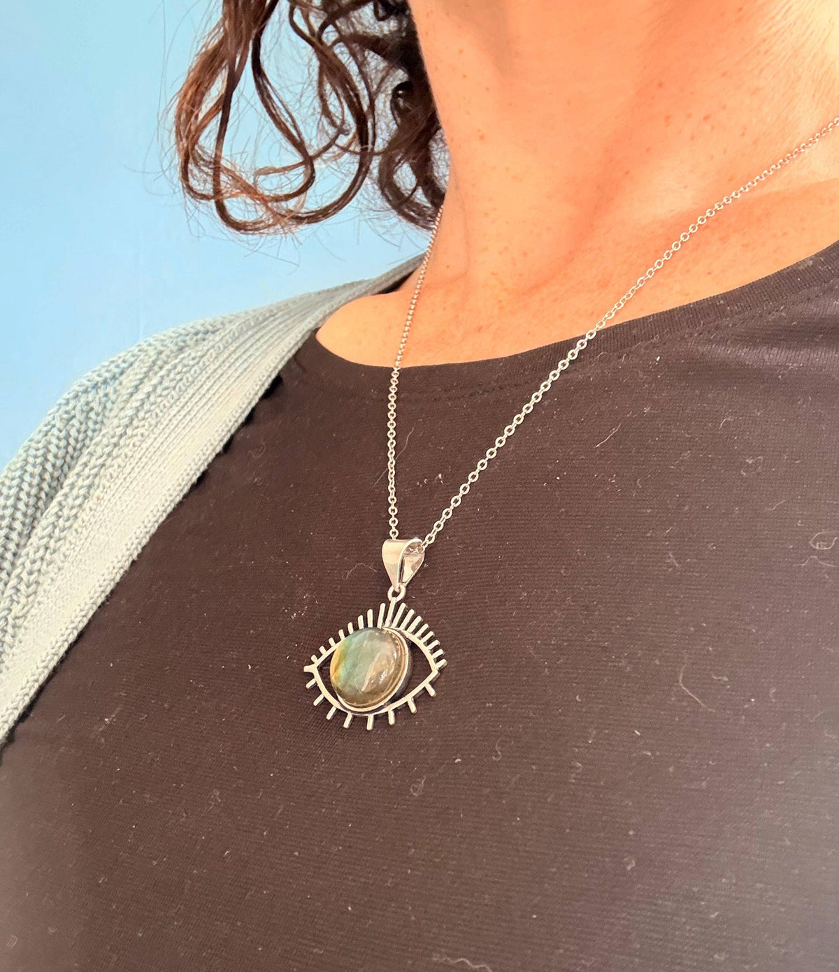 Chunky Tiger's Eye Brass Pendant Necklace, Stainless Steel Chain, Bohemian Jewellery for Women