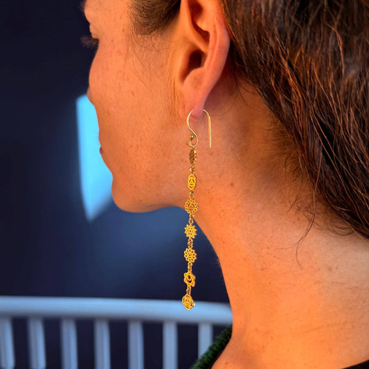 Long Pendant Brass Chakra Earrings, Boho Jewellery