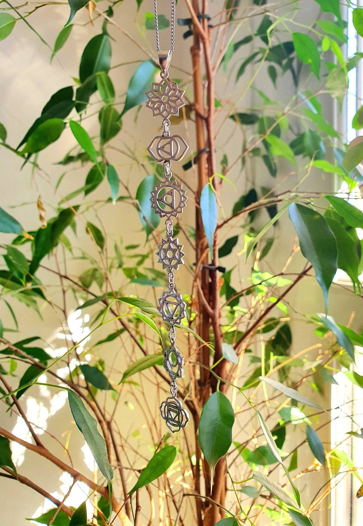 Silver Chakras Necklace with Stainless Steel Chain