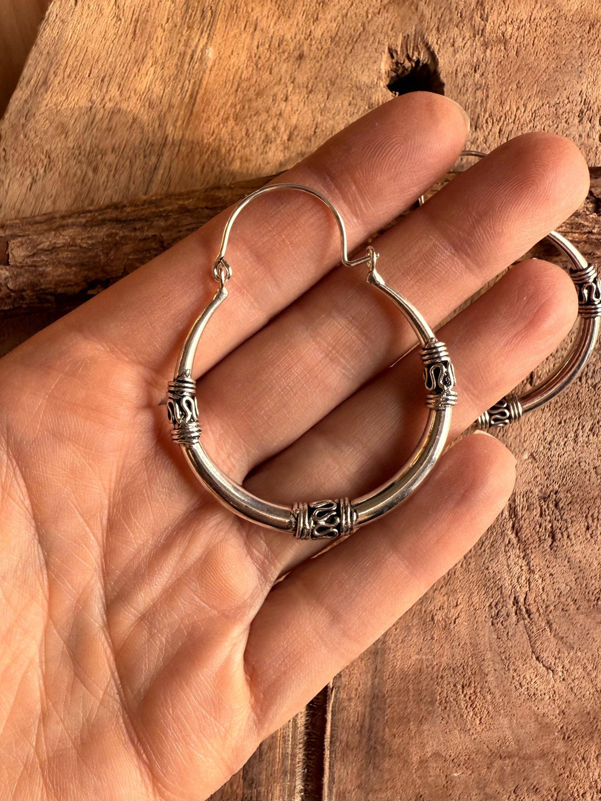 Silver Tribal Hoop Earrings / Ethnic / Rustic / Bohemian / Gypsy / Hippie / Chunky