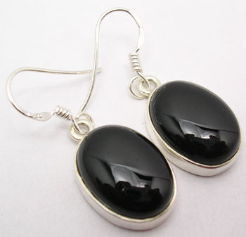 Black Onyx Sterling Silver Large Oval Earrings