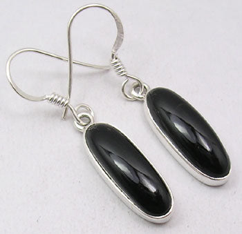 Black Onyx Sterling Silver Long Oval Earrings
