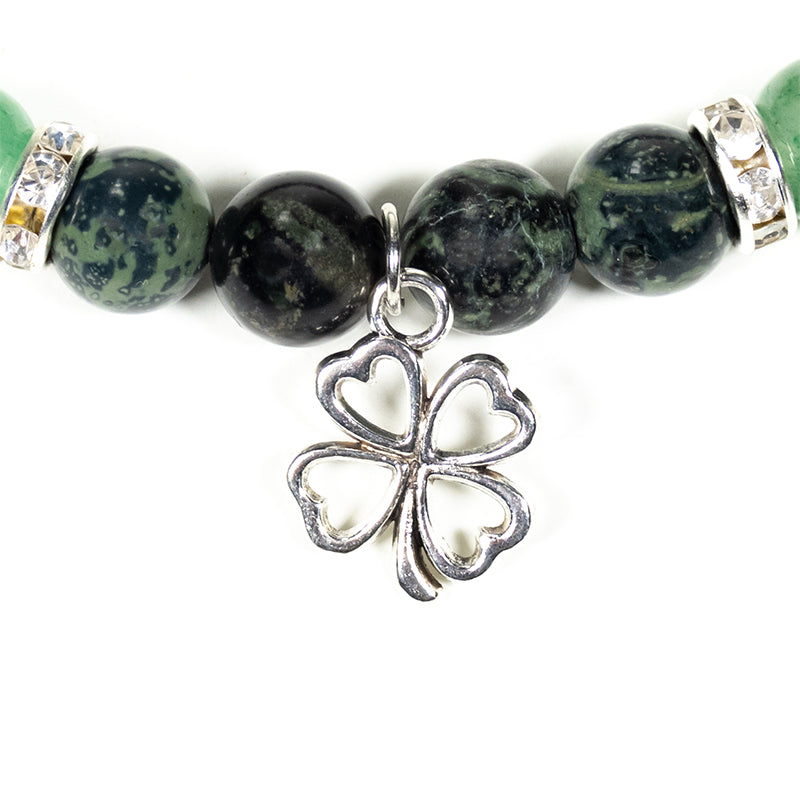 Clover Kambala Jasper / Green Adventurine Charm Mala Bracelet