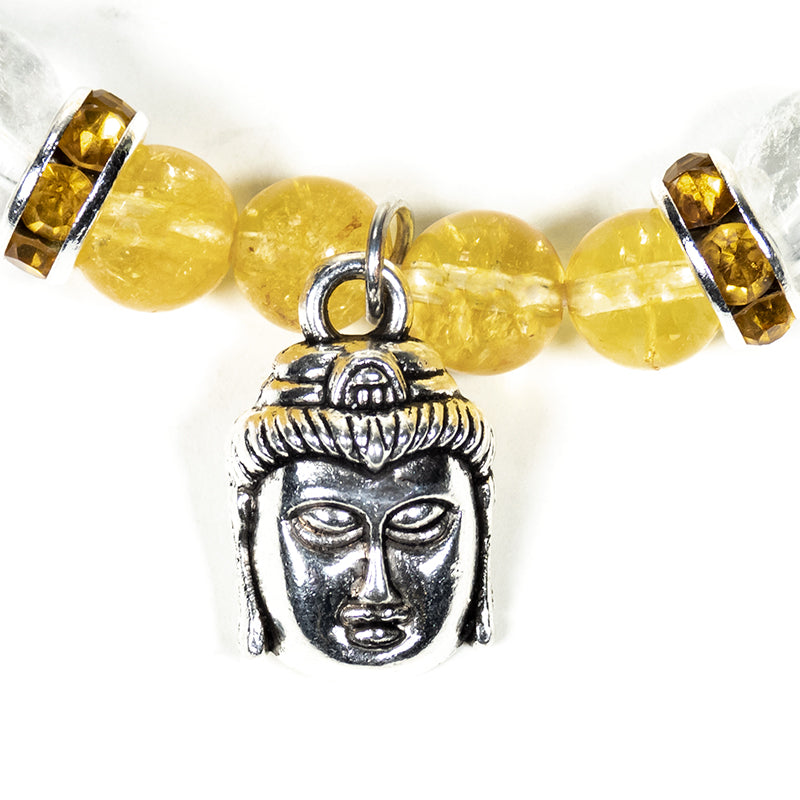 Buddha Citrine / Rock Crystal Charm Mala Bracelet