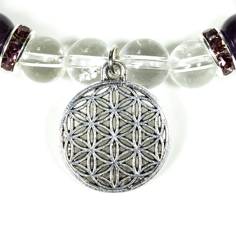 Flower of Life Rock Crystal / Amethyst Charm Bracelet