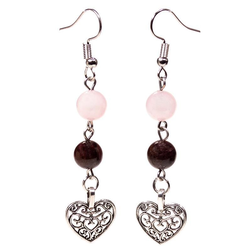 Heart Garnet / Rose Quartz Earrings