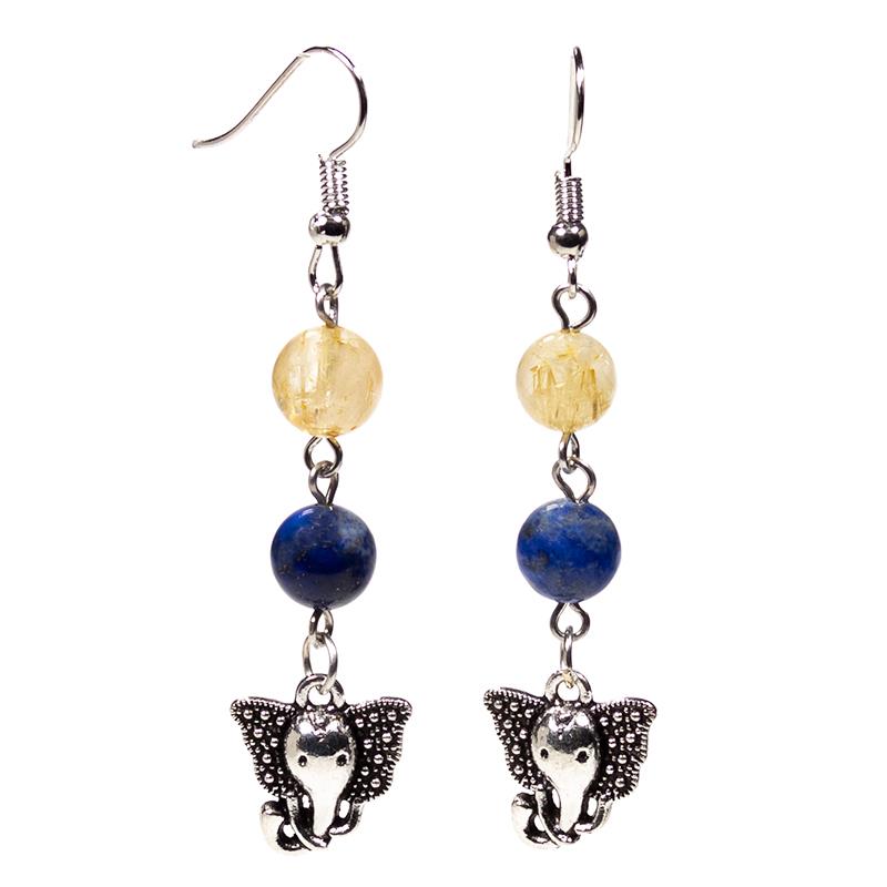 Ganesh Lapis Lazuli / Rutilated Quartz Earrings