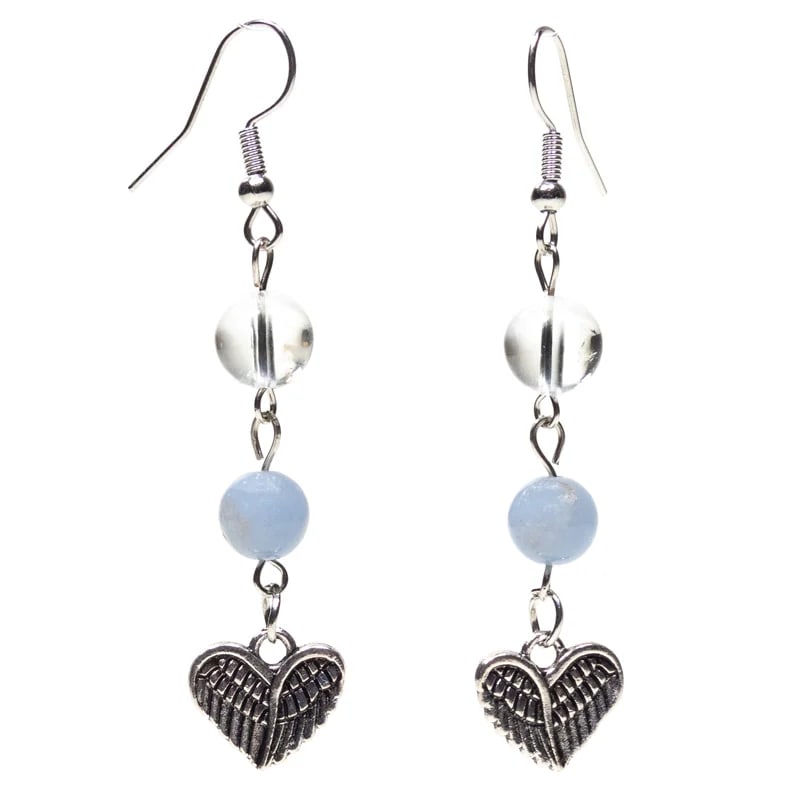 Angelite / Rock Crystal Earrings with Heart