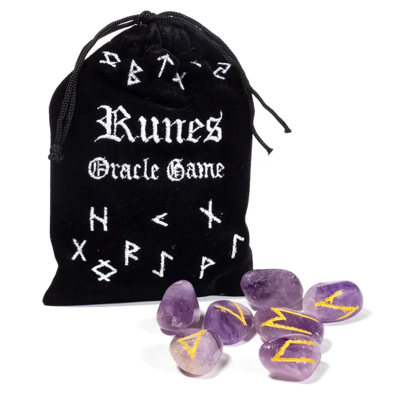Amethyst Rune Oracle Set with Velvet Bag