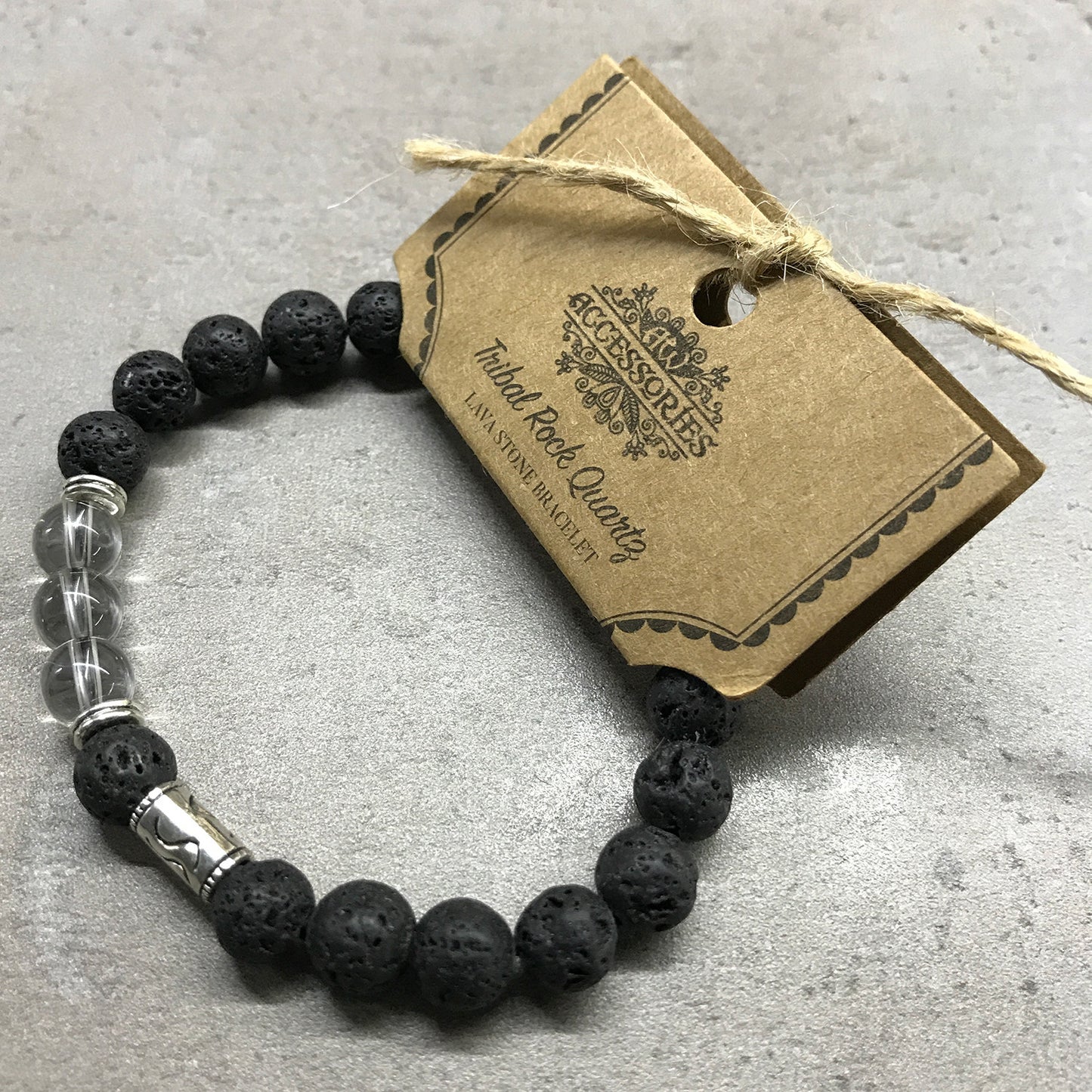 Lava Stone Bracelet - Tribal - Clear Quartz