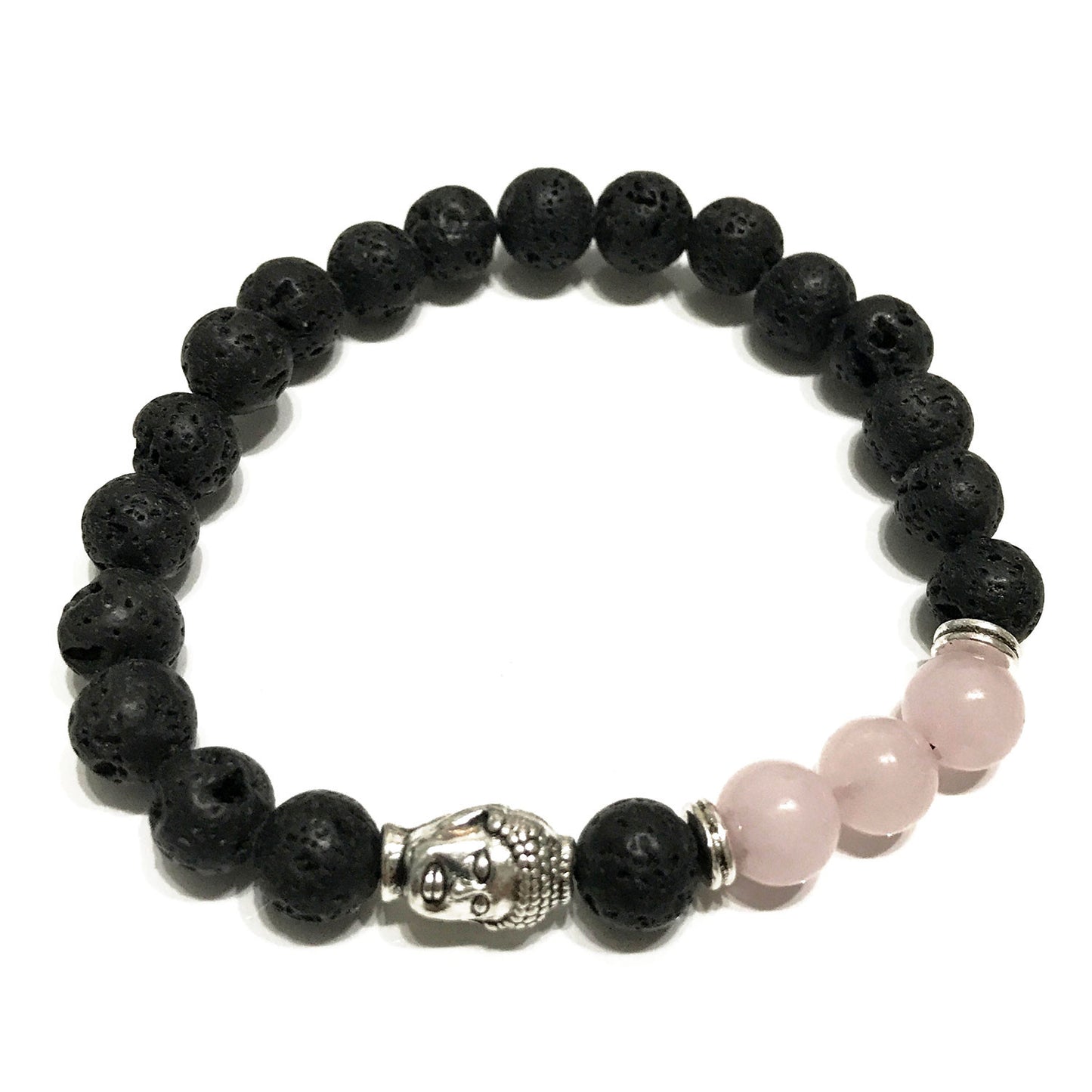 Lava Stone Bracelet - Buddha - Rose Quartz