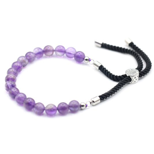 Amethyst 925 Silver Plated Gemstone Black Cord Bracelet