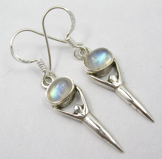 Rainbow Moonstone Sterling Silver Goddess Earrings