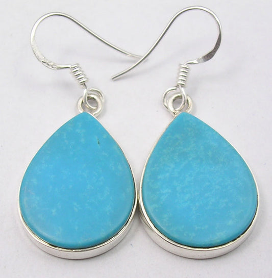 Turquoise Sterling Silver Large Teardrop Earrings,