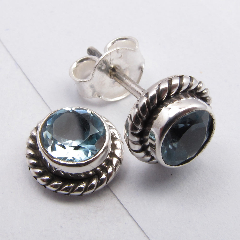 Sterling Silver Blue Topaz Stud Earrings