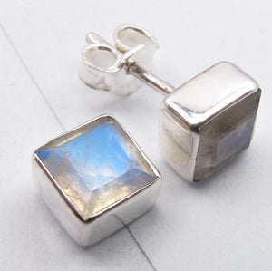 Rainbow Moonstone Sterling Silver Stud Earrings