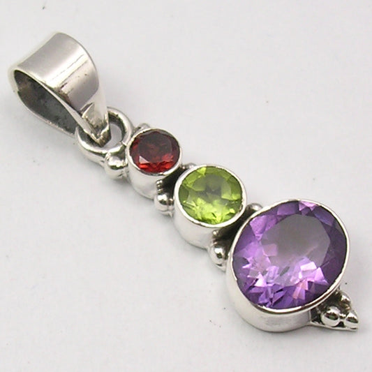 Amethyst, Peridot & Garnet Sterling Silver Pendant