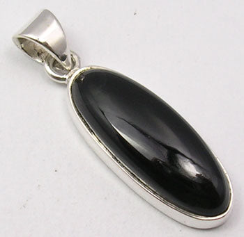 Black Onyx Sterling Silver Long Oval Pendant