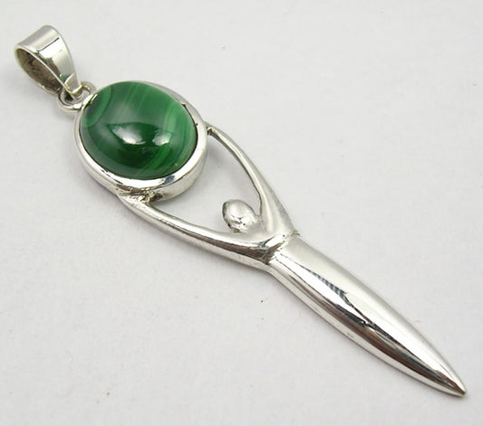Malachite Goddess Sterling Silver Pendant