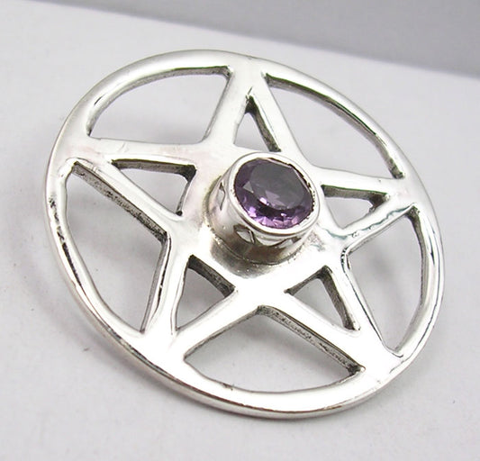 Faceted Amethyst Sterling Silver Pentagram Pendant
