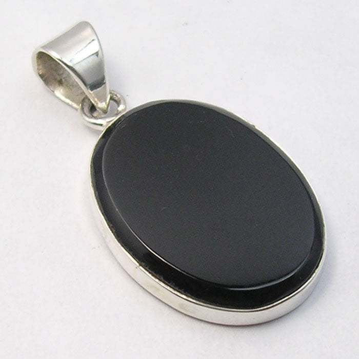 Black Onyx Sterling Silver Large Oval Pendant