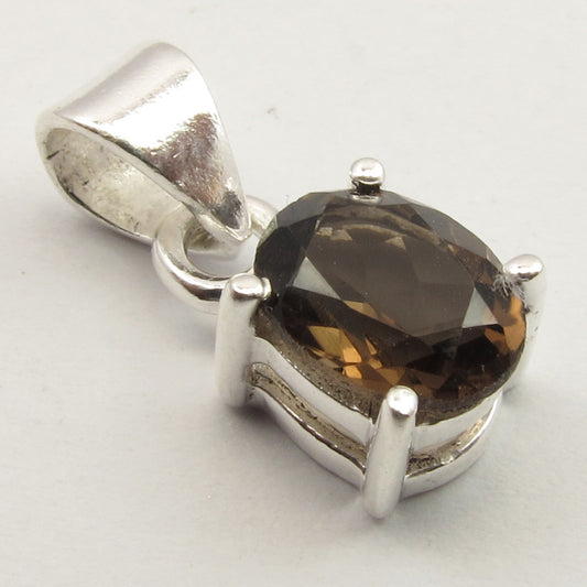 Sterling Silver Smokey Quartz Faceted Pendant