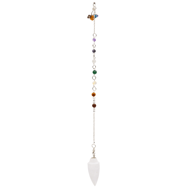 Selenite Drop Pendulum With Chakra Chain