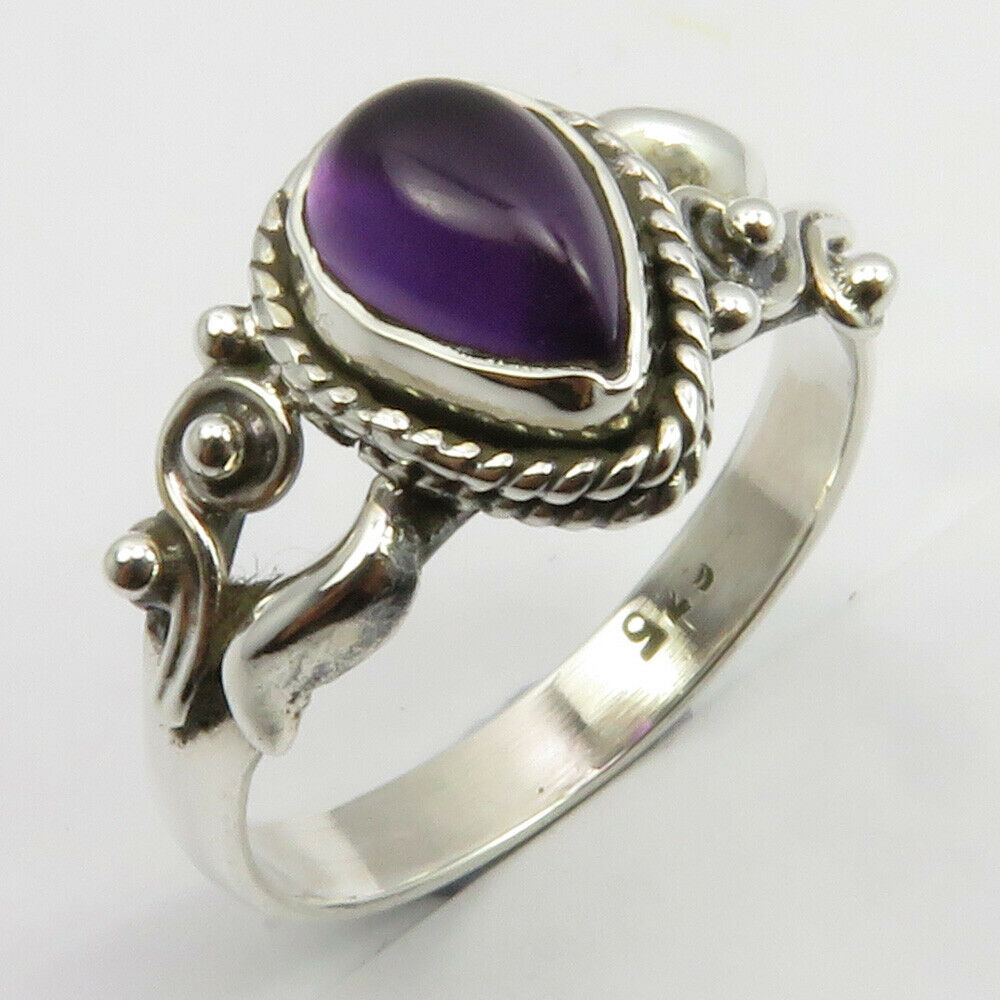 Amethyst Sterling Silver Embellished Teardrop Ring