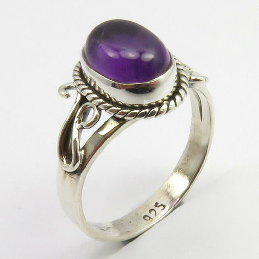 Amethyst Sterling Silver Embellished Oval Ring