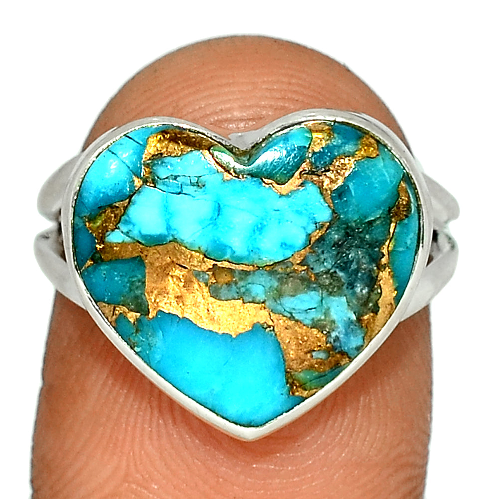 Sterling Silver Blue Copper Heart Turquoise Ring