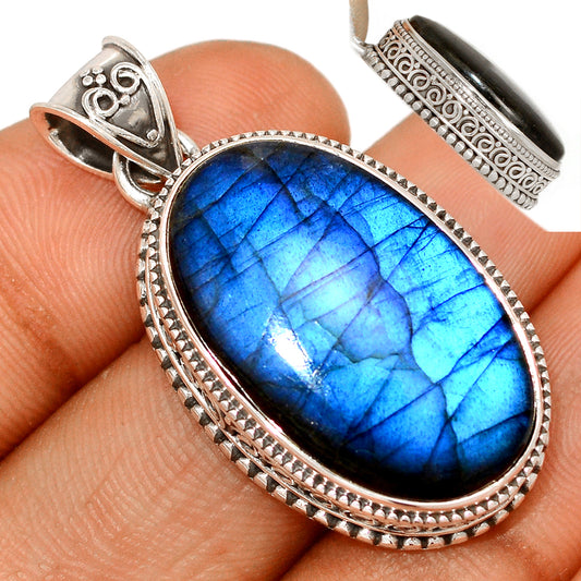 Sterling Silver Blue Fire Labradorite Oval Pendant