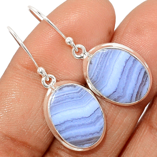 Blue Lace Agate Sterling Silver Oval Earrings