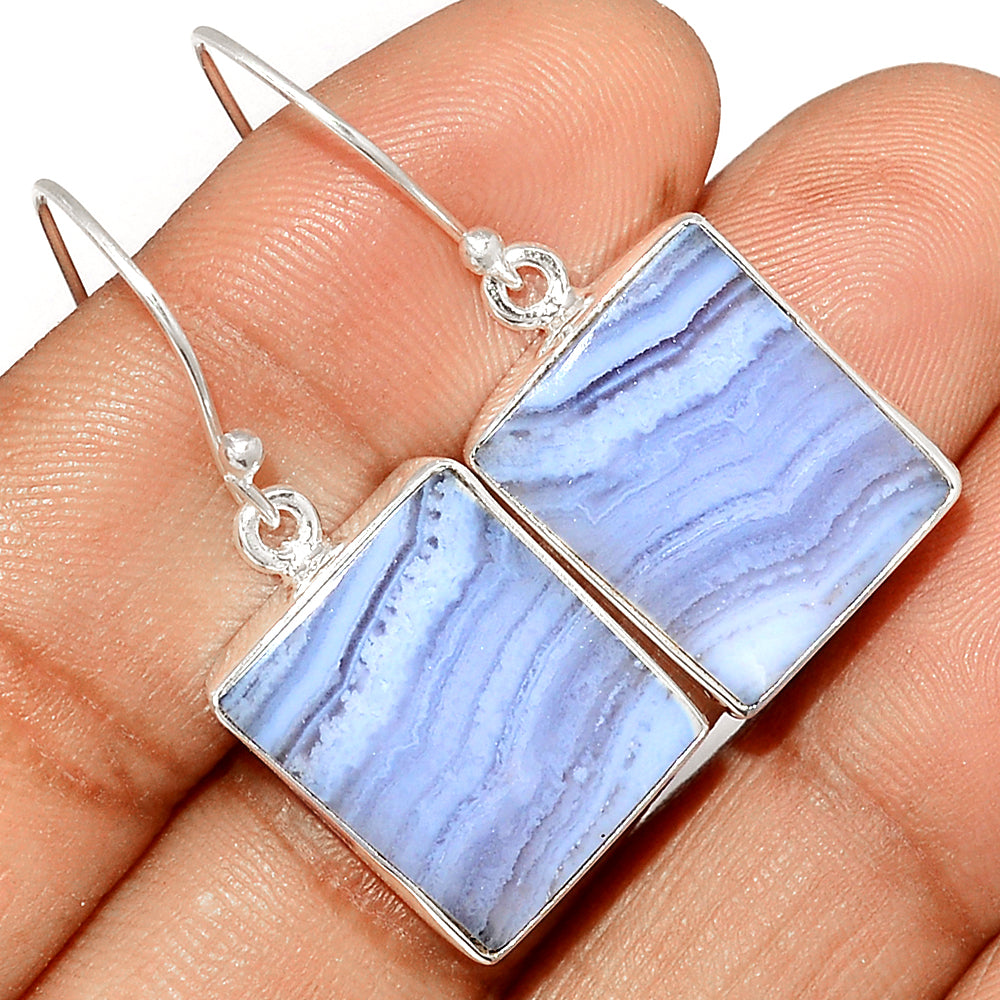 Blue Lace Agate Sterling Silver Rectangular Earrings