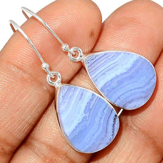 Blue Lace Agate Sterling Silver Drop Earrings