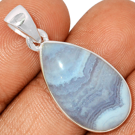 Sterling Silver Blue Lace Agate Oval Pendant