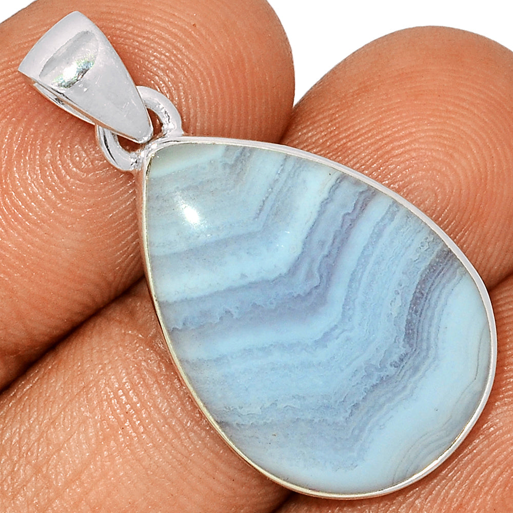 Sterling Silver Blue Lace Agate Teardrop Pendant