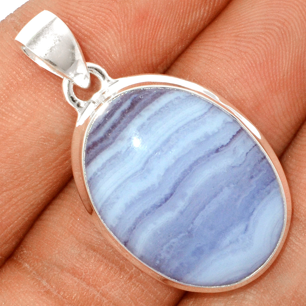 Sterling Silver Blue Lace Agate Oval Pendant