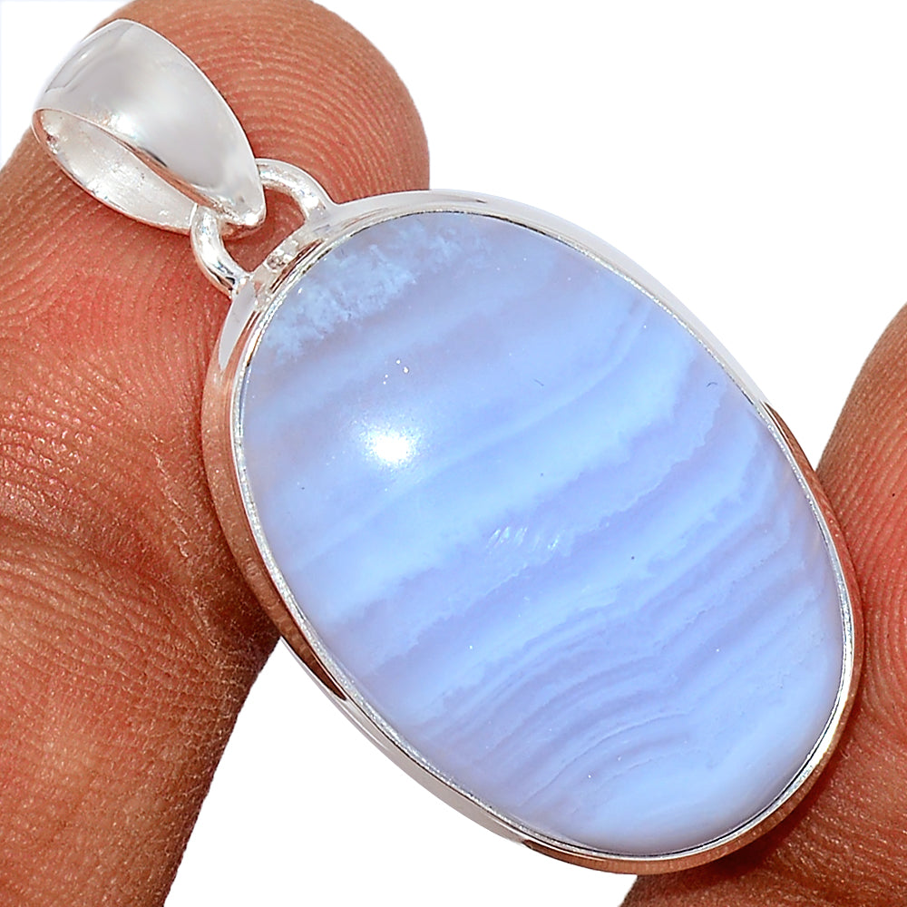Sterling Silver Blue Lace Agate Oval Pendant
