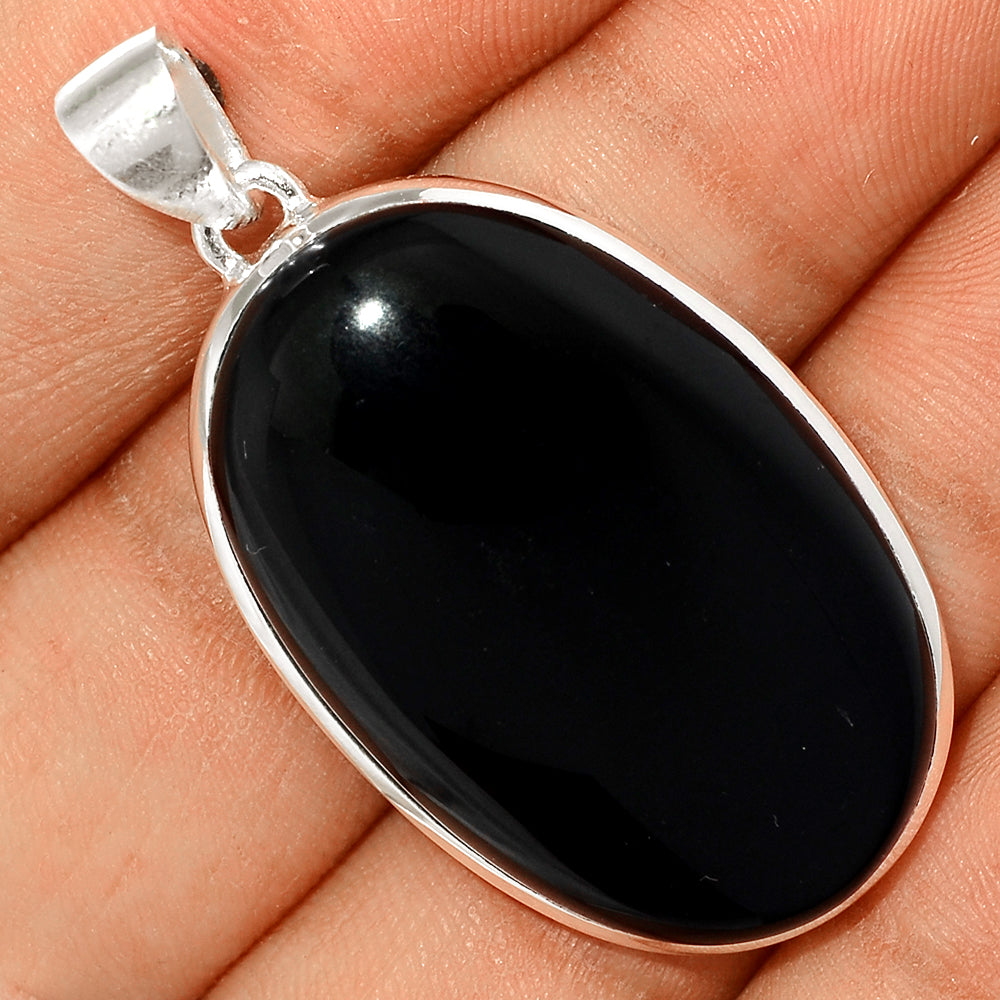 Sterling Silver Black Onyx Large Oval Pendant